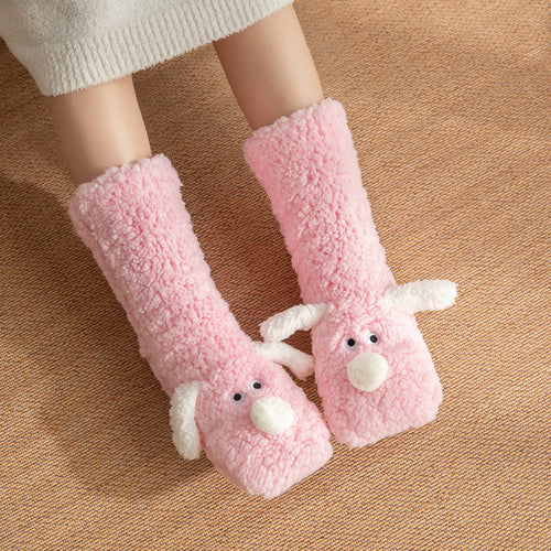 Cute Cartoon Dog Floor Socks Winter Warm Non-slip Plush Socks For